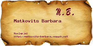 Matkovits Barbara névjegykártya